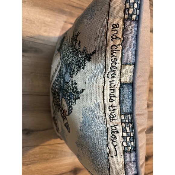 Vintage Heidi Satterberg Winter Snowman Ice Skating Pillow Blue Faded Back Mohaw - Picture 3 of 8